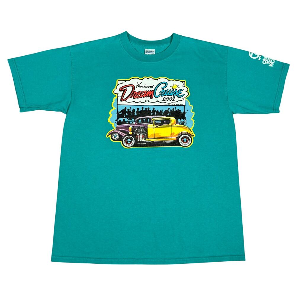 Vintage 2002 Woodward Dream Cruise Shirt Teal Hot Rod Classic Car Graphic Large